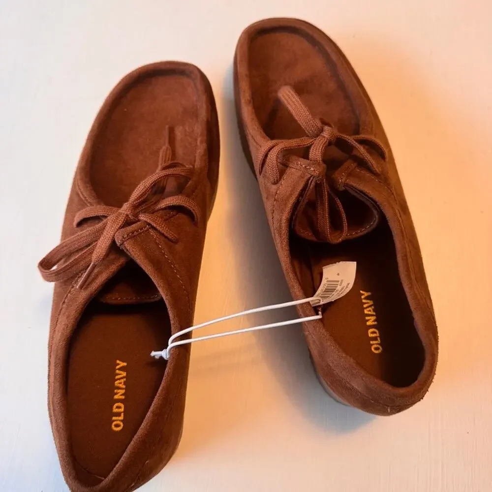 Old Navy Derby Chukka Style Hazelnut Suede Shoes Lace Up Ankle Boots Sz 9 NWT